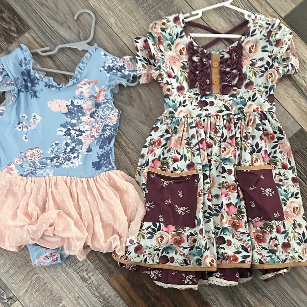 Floral Kids Dress Set - Blue and Pink
